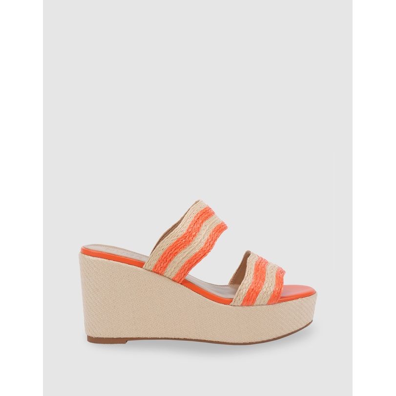 Valentina Orange/Natural Raffia Wedge