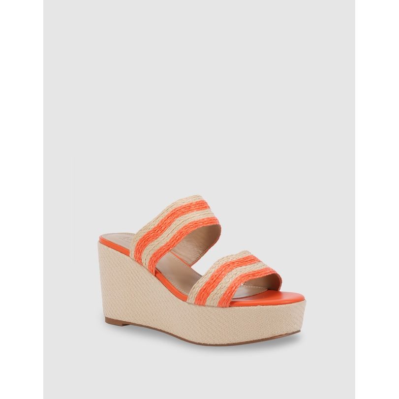 Valentina Orange/Natural Raffia Wedge