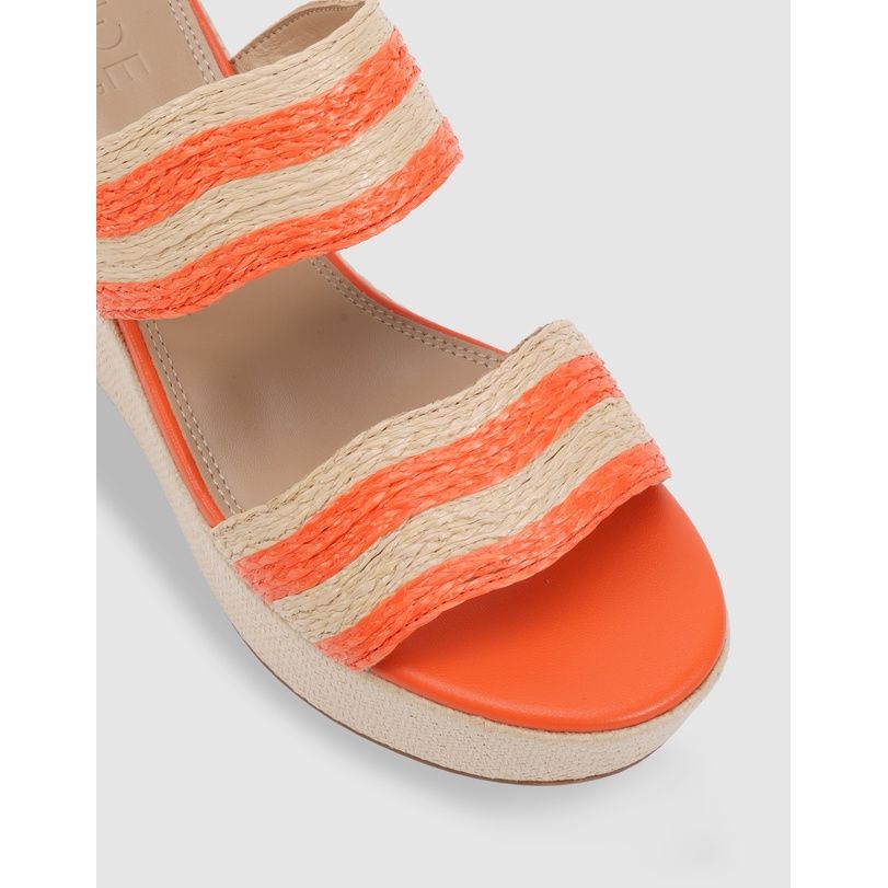 Valentina Orange/Natural Raffia Wedge