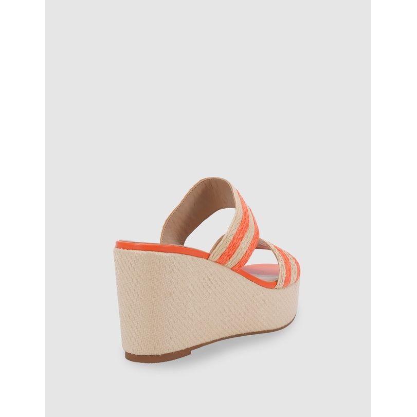 Valentina Orange/Natural Raffia Wedge