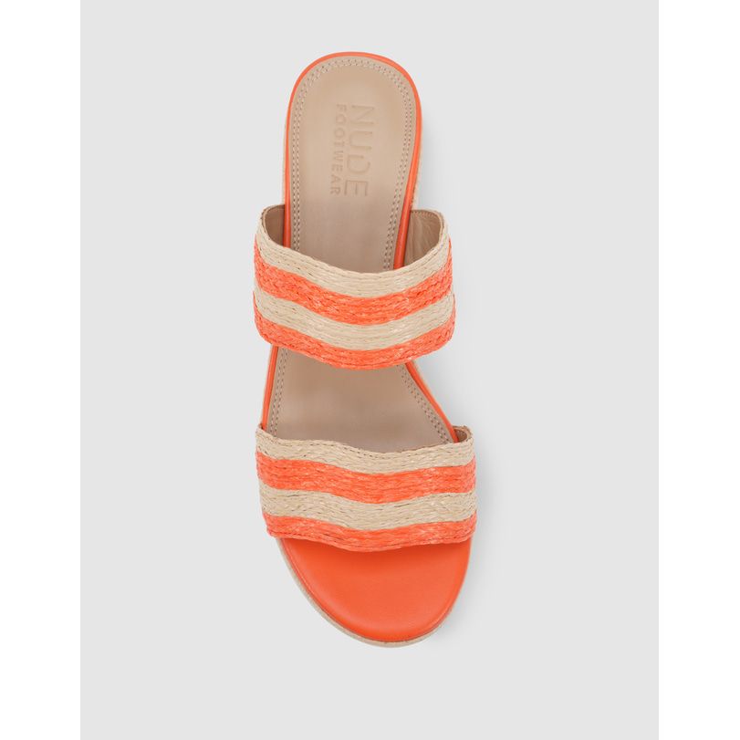 Valentina Orange/Natural Raffia Wedge