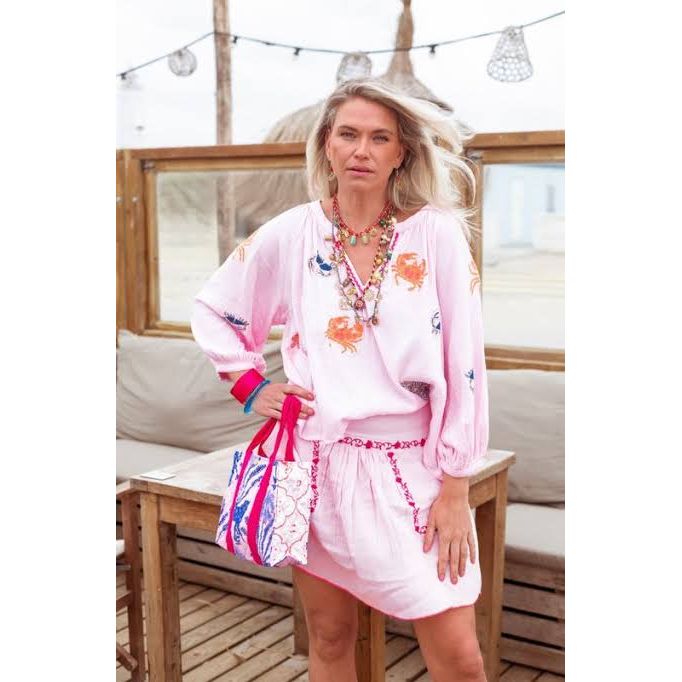 Rosa Mix Coloured Crab Blouse-Pink