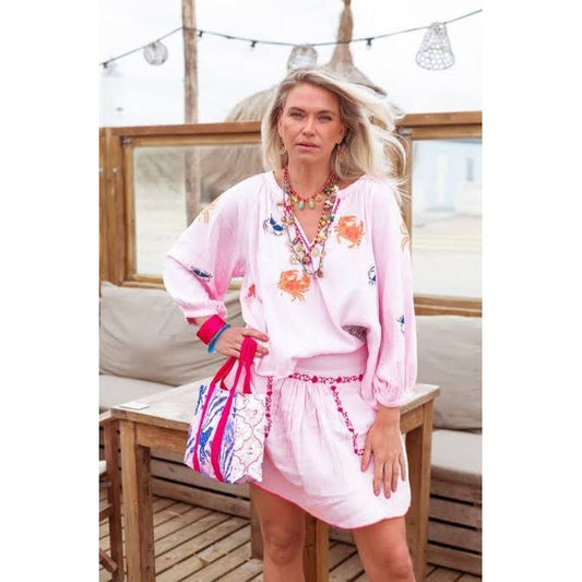 Rosa Mix Coloured Crab Blouse-Pink