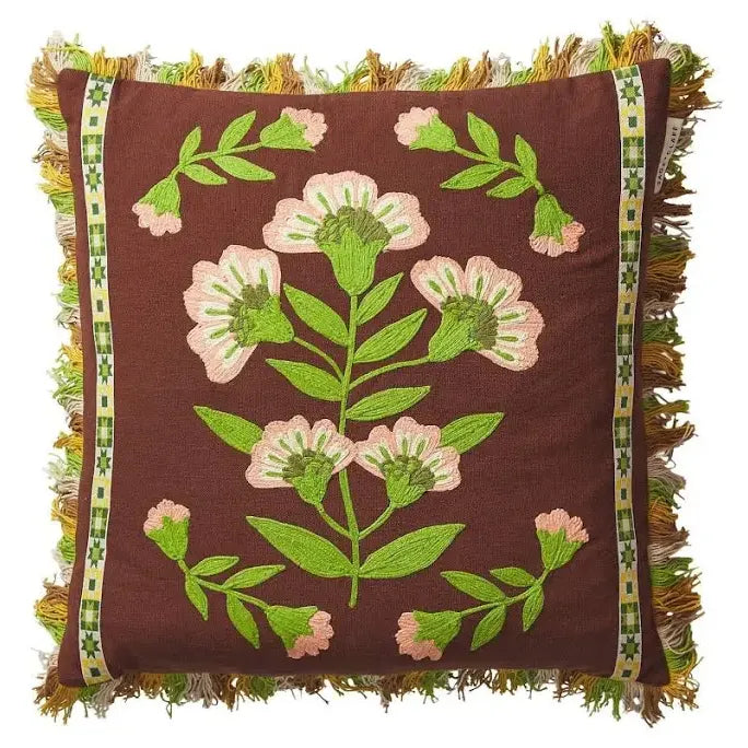 Winona Embroidered Cushion-Sage x Clare