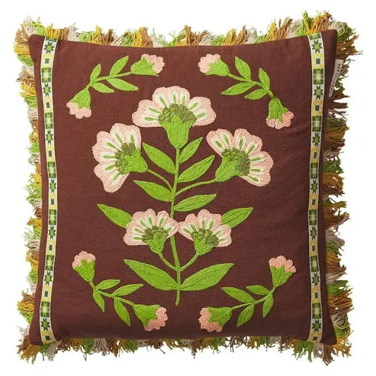 Winona Embroidered Cushion-Sage x Clare