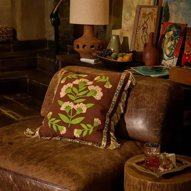 Winona Embroidered Cushion-Sage x Clare