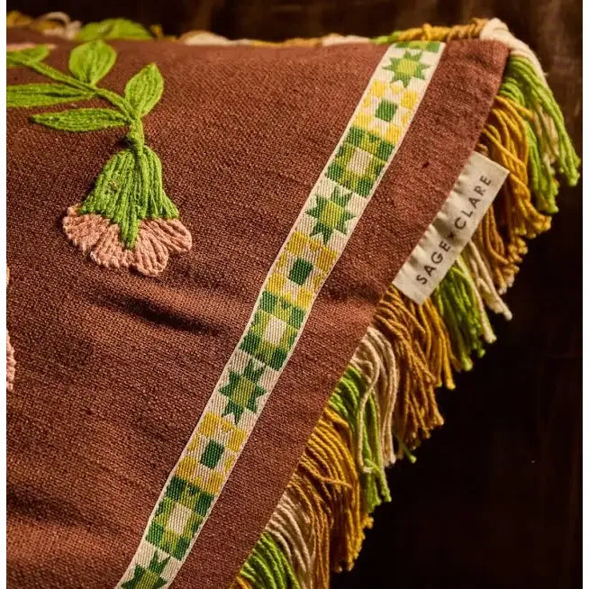 Winona Embroidered Cushion-Sage x Clare