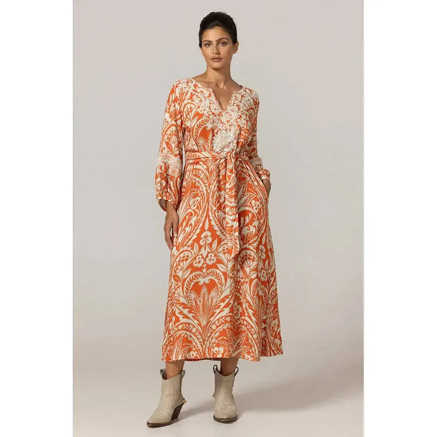 Miss June Mareva Dress -Tangerine & Cream