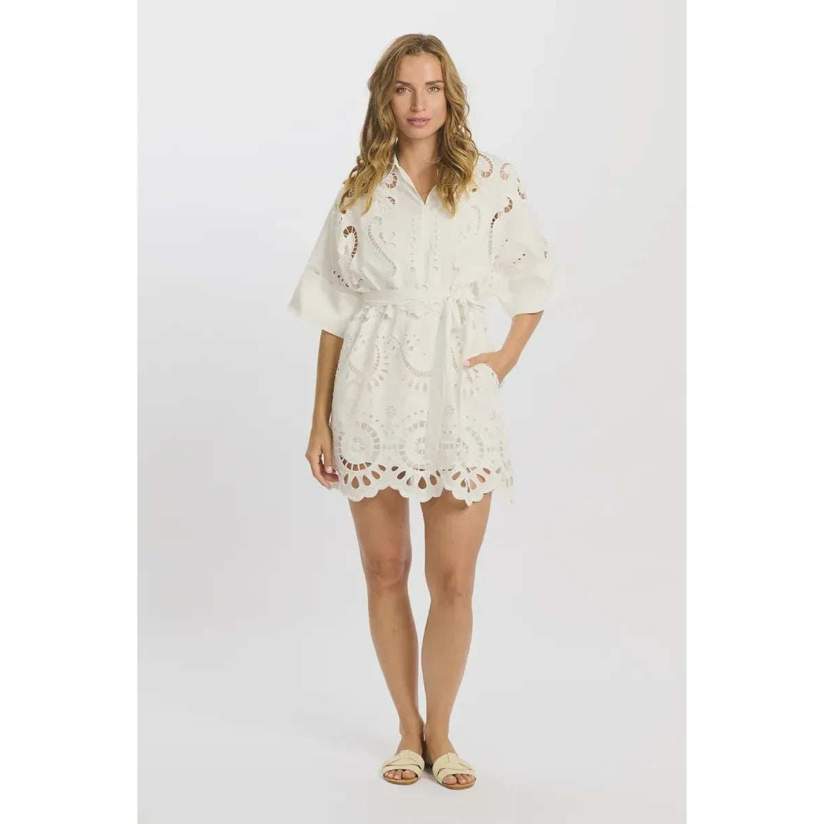 Miss June Ariana Dress -White  Anglaise
