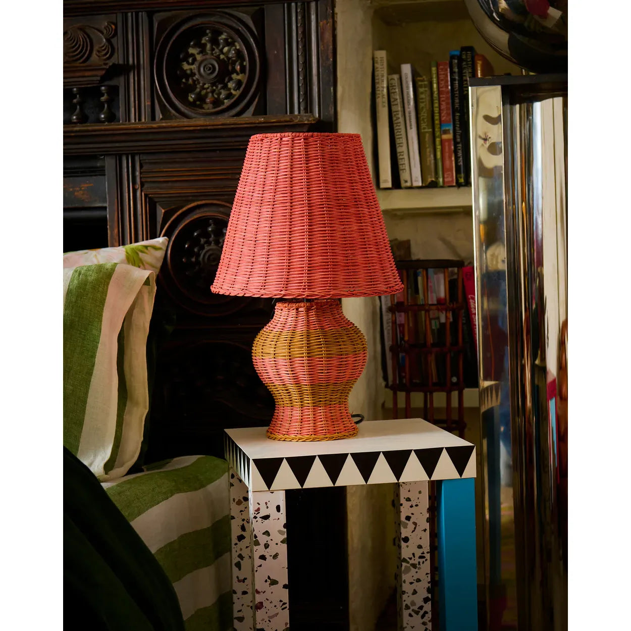 GUAVA STRIPE LE PARISIAN RATTAN LAMP