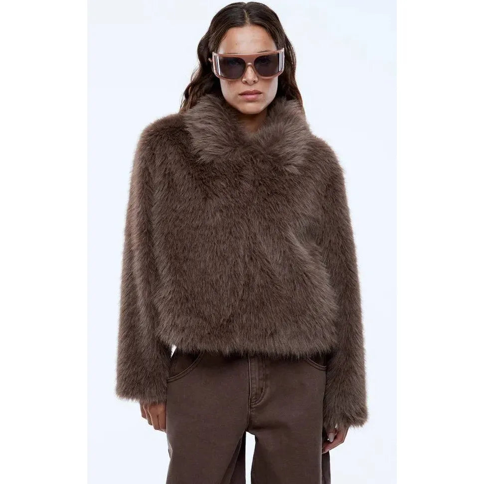 Charlie Faux Fur Jacket | Ash Brown