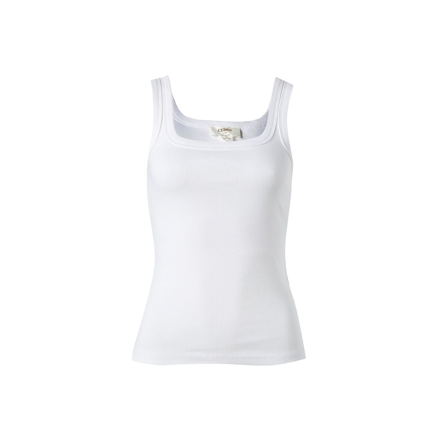 Zaeli Contour Rib Square Neck Tank- White