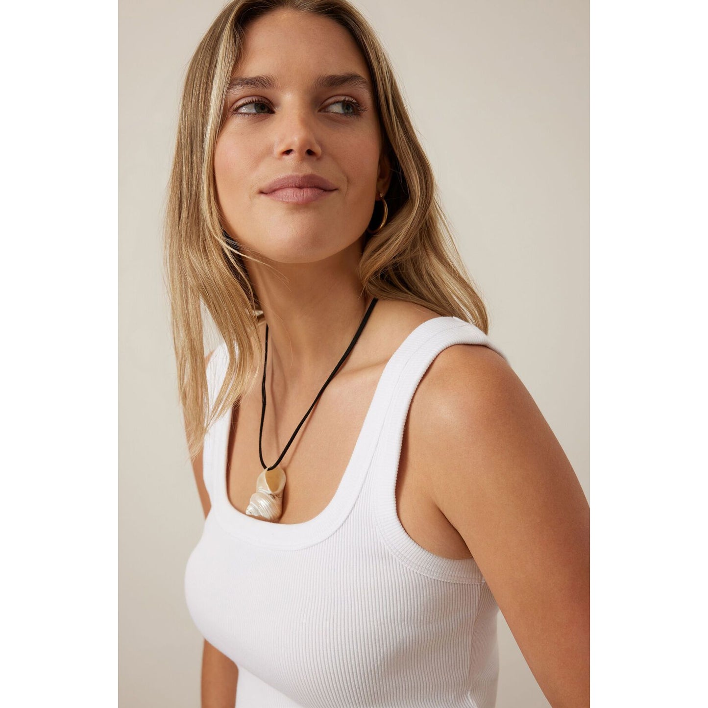 Zaeli Contour Rib Square Neck Tank- White