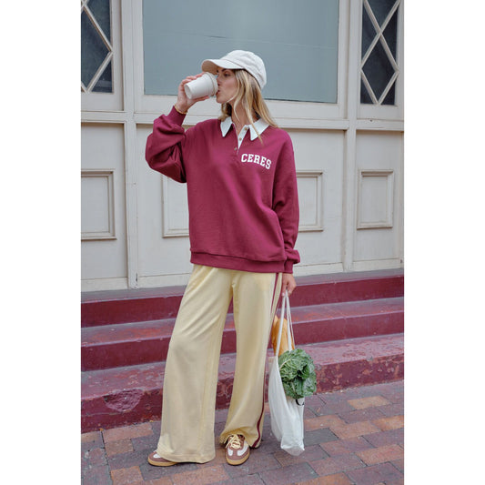 Wren Rugby Sweat-Washed Burgundy & White