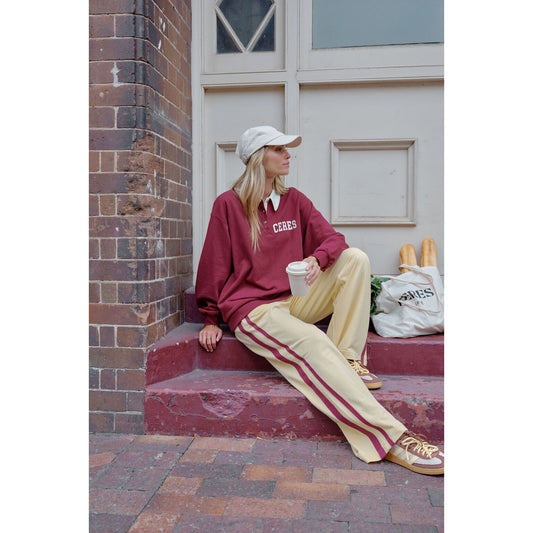 Gigi Wide Leg Terry Trackpant-Butter Washed Burgundy Side