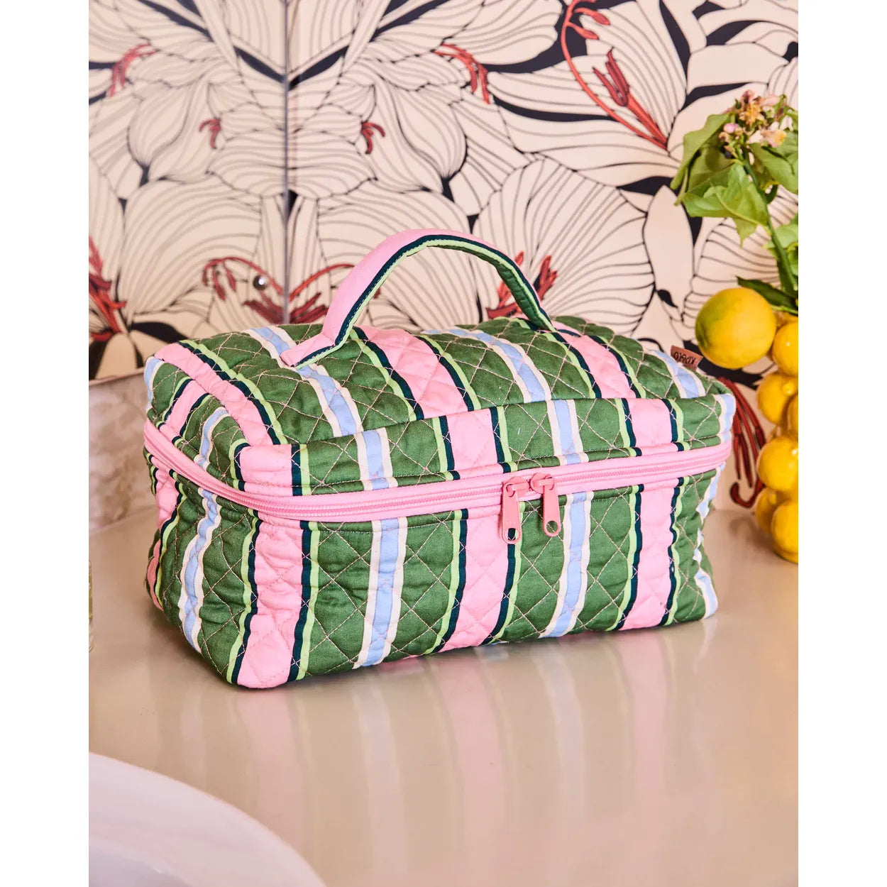 Kip & Co-Cactus Stripe Quilted Cotton Toiletry Case