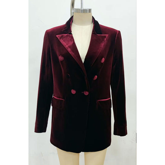 Velvet Double Breasted Blazer –Plum