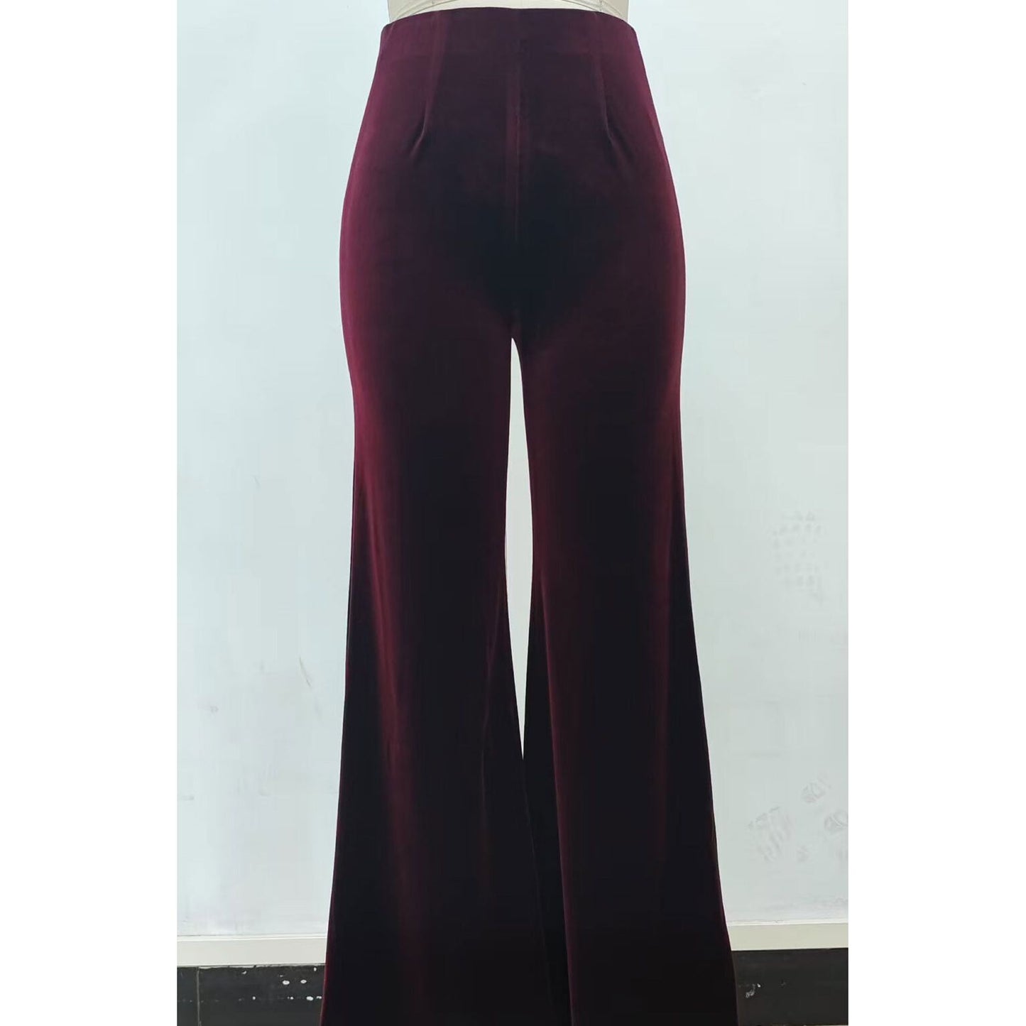 Plum Velvet Flared Pants with elasticated waistband-PRE ORDER END OF JUNE