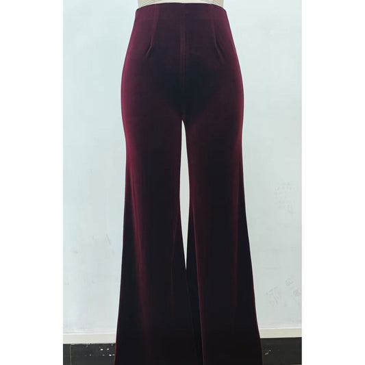 Plum Velvet Flared Pants with elasticated waistband
