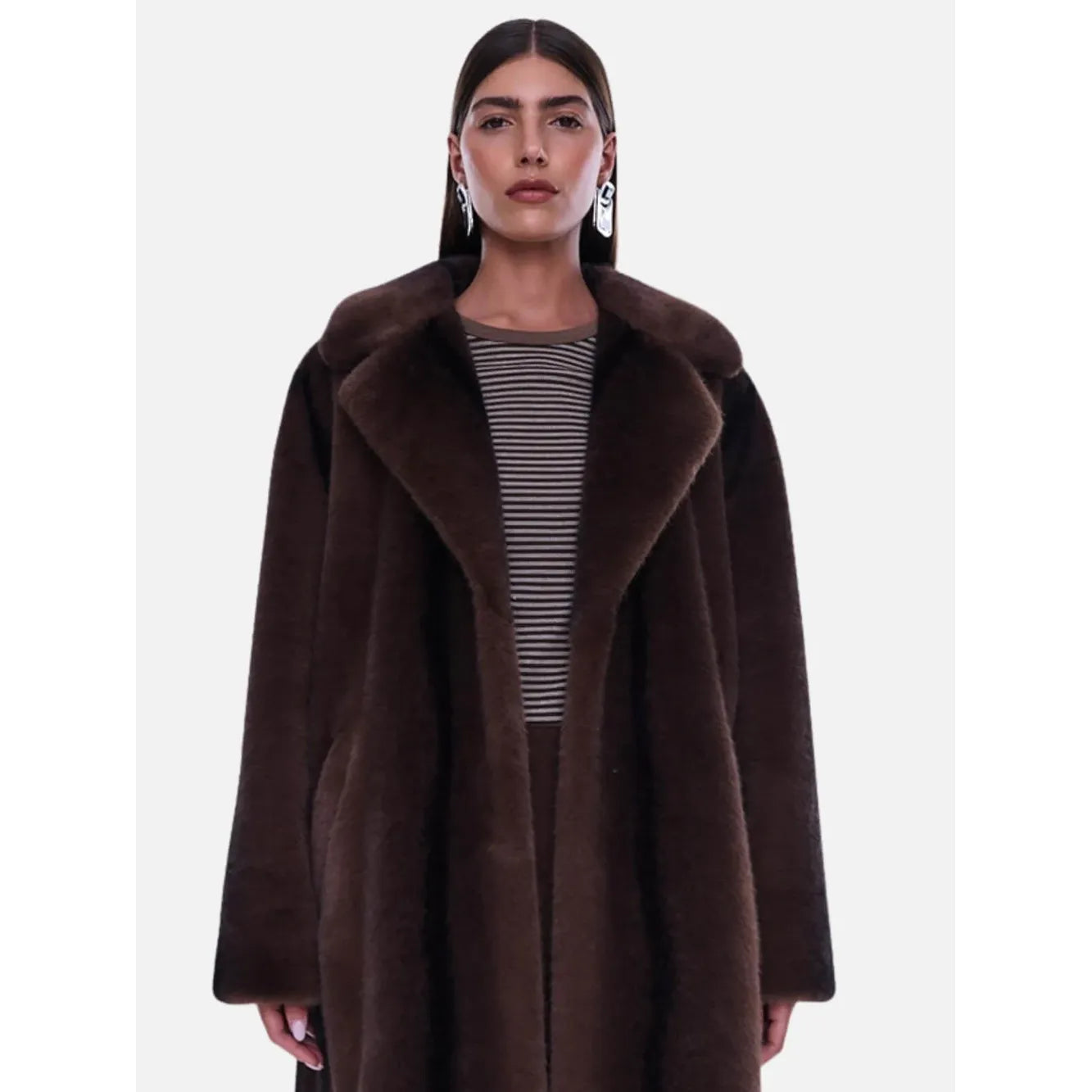 Ena Pelly -Nova Longline Faux Fur Jacket -Brown Multi