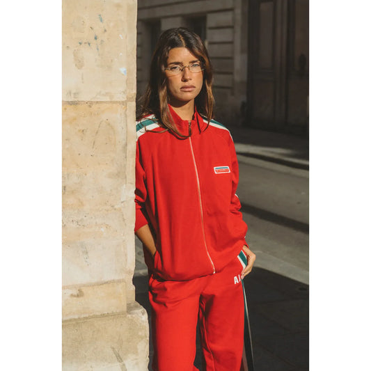 AJ RETRO KNIT ZIP THRU JACKET-TANGO RED