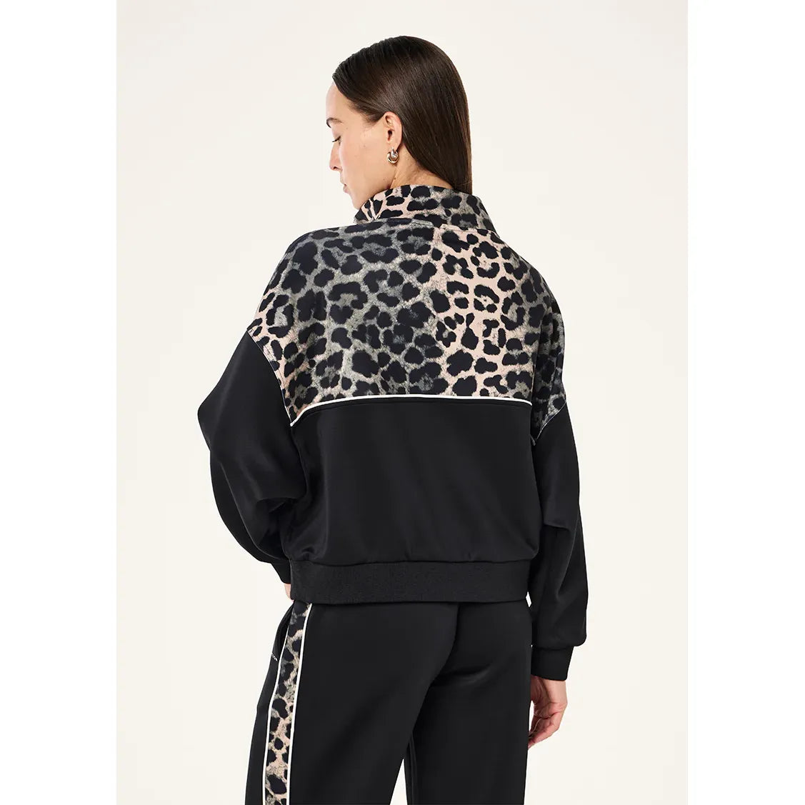 PE Nation-Boundless Zip Neck Sweat In Black & Leopard