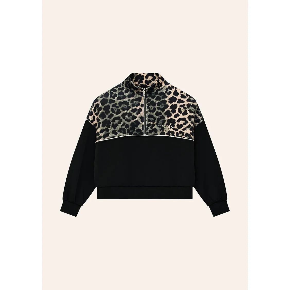 PE Nation-Boundless Zip Neck Sweat In Black & Leopard