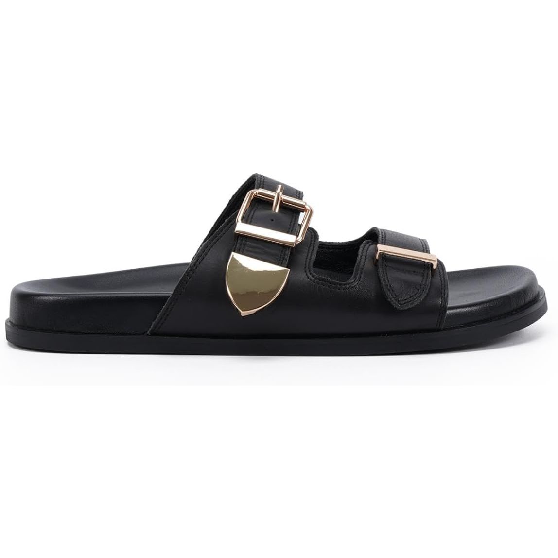 Sienna Leather Slide-Black/Gold