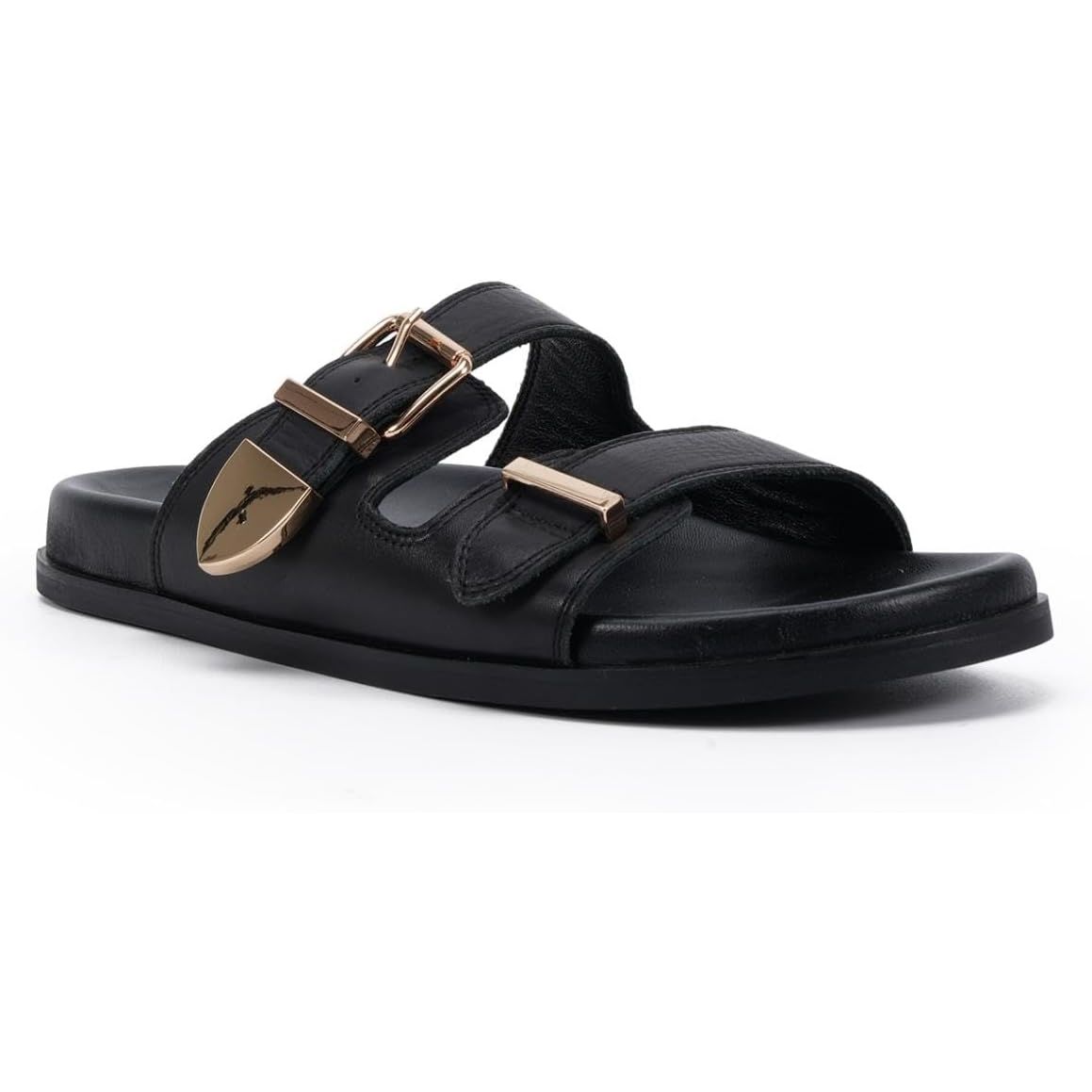 Sienna Leather Slide-Black/Gold