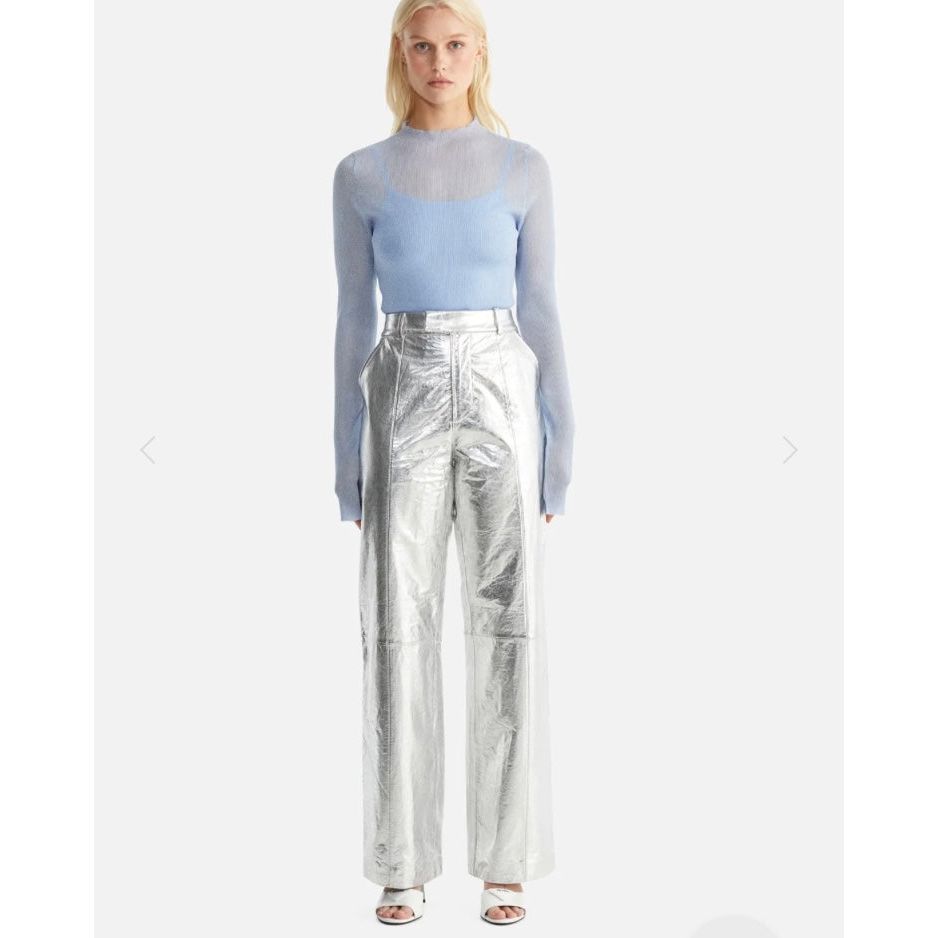 ENA PELLY - DANIELLE LEATHER PANT-METALLIC SILVER