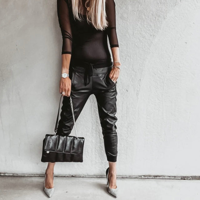 VEGAN LEATHER MIX ULTIMATE JOGGERS | BLACK