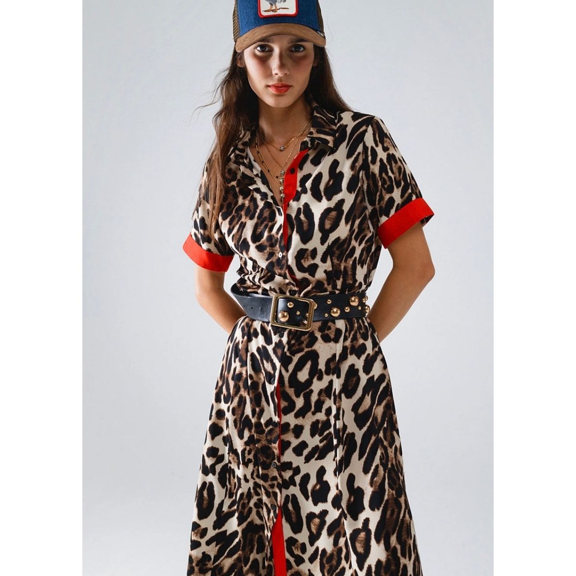 Leopard Racer Dress-Leopard/Red