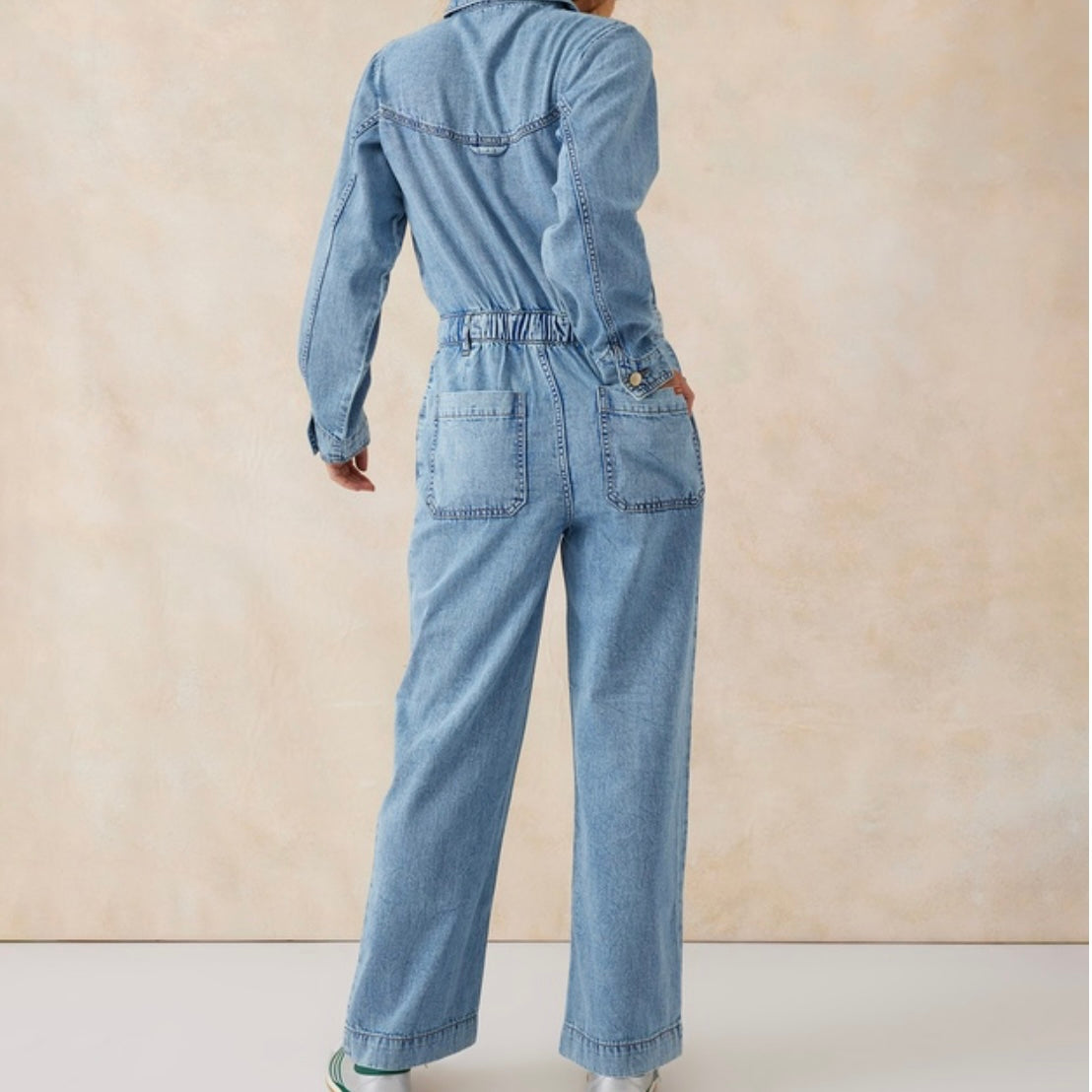 Long Sleeve Soft Denim Jumpsuit- Vintage Blue- Ceres Life