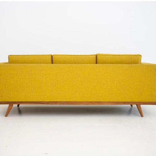 Santa Ana 3 Seater Sofa - French Flax Linen & Teak Frame -Chartreuse