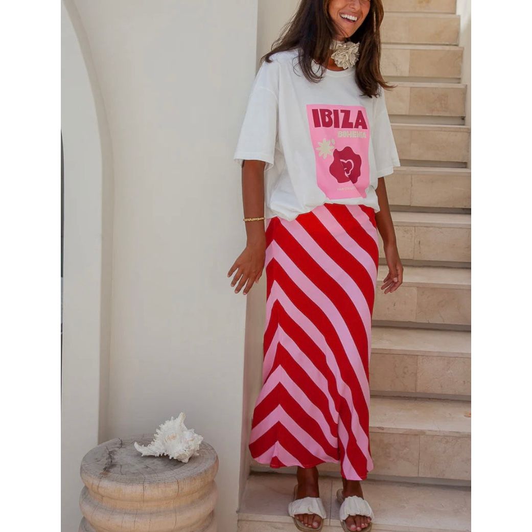 ZIGGY STRIPE SKIRT-PINK & RED