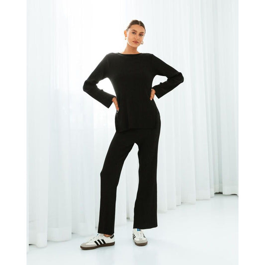 Sailor Ribbed Knit Pants-Noir