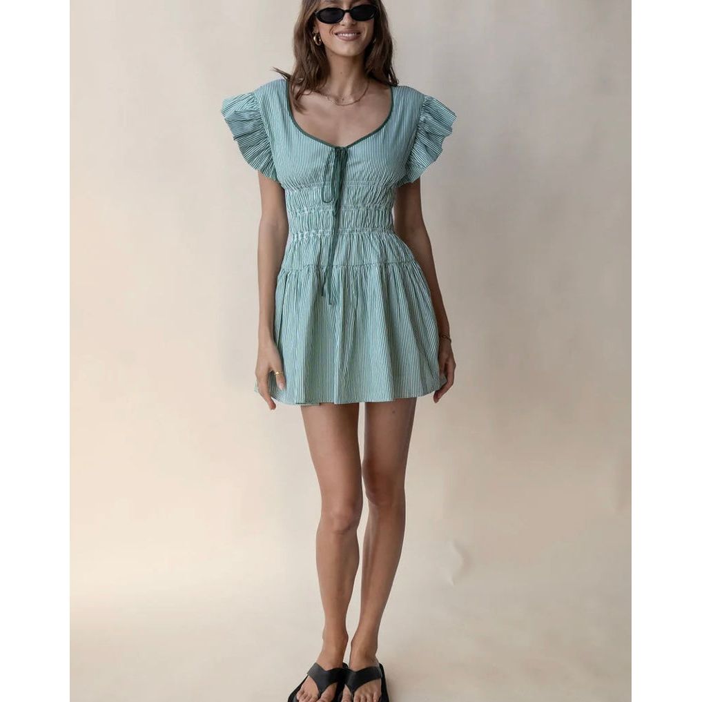 DELFINA MINI DRESS VERDE STRIPE-ARAMINTA JAMES