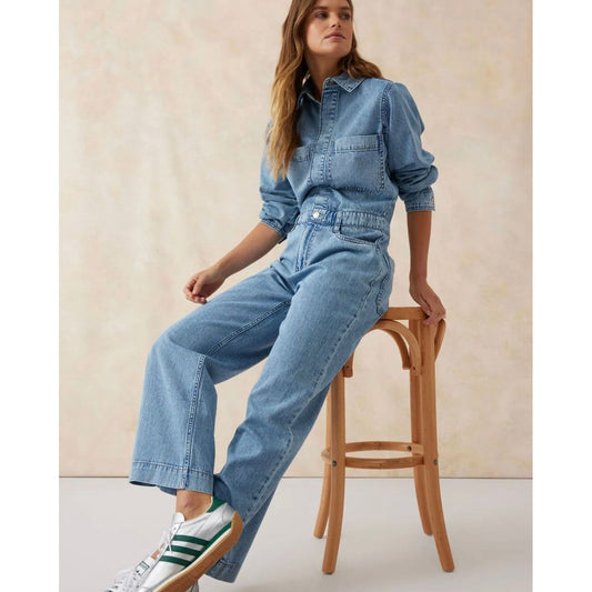 Long Sleeve Soft Denim Jumpsuit- Vintage Blue- Ceres Life