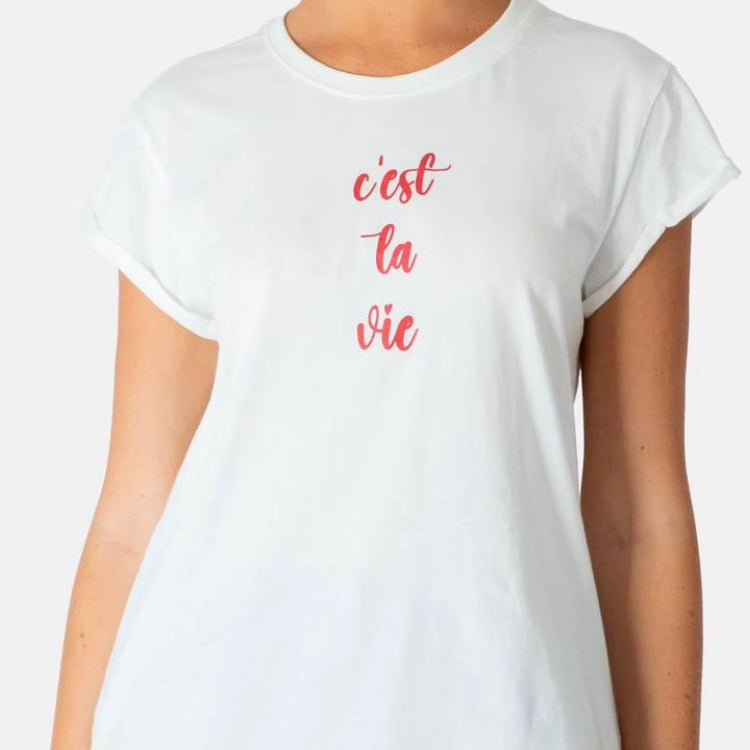 Cest La Vie Tee-Vintage White & Red