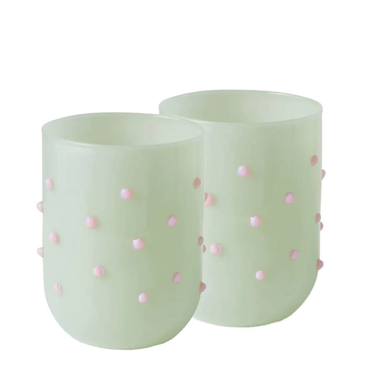 PISTACHIO POLKADOT SHORT TUMBLER GLASS 2P SET