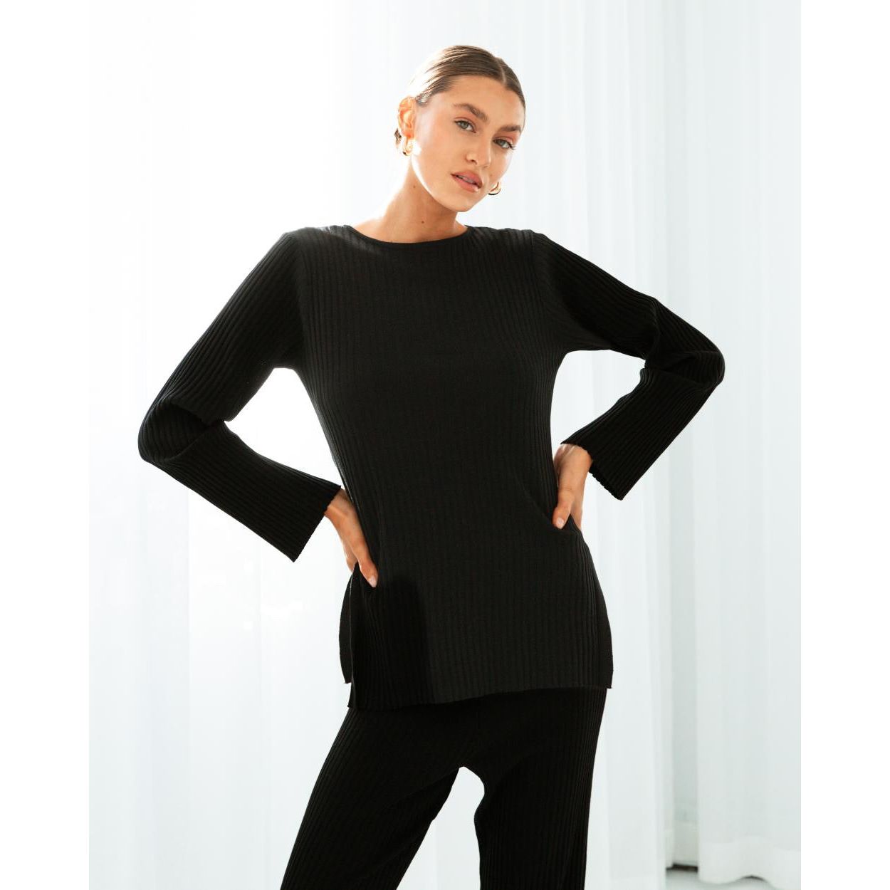 Sailor Ribbed Knit Top-Noir