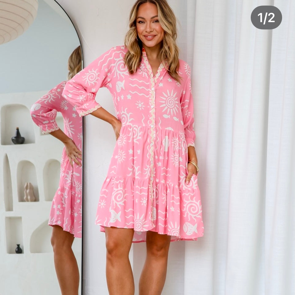 Juno Mini Dress -Pink/Melon