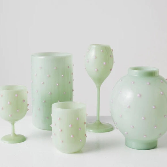 PISTACHIO POLKADOT WINE GLASS 2P SET