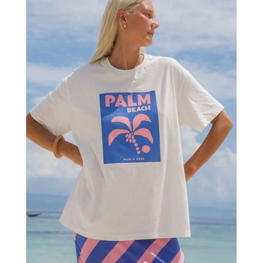 PALM BEACH POSTCARD T-SHIRT | SHORT SLEEVE-BLUE & PINK