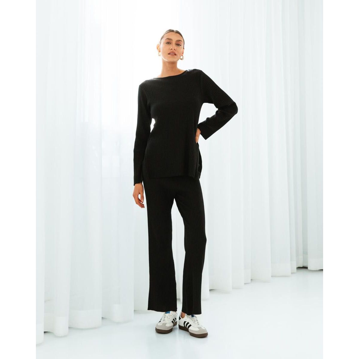 Sailor Ribbed Knit Pants-Noir