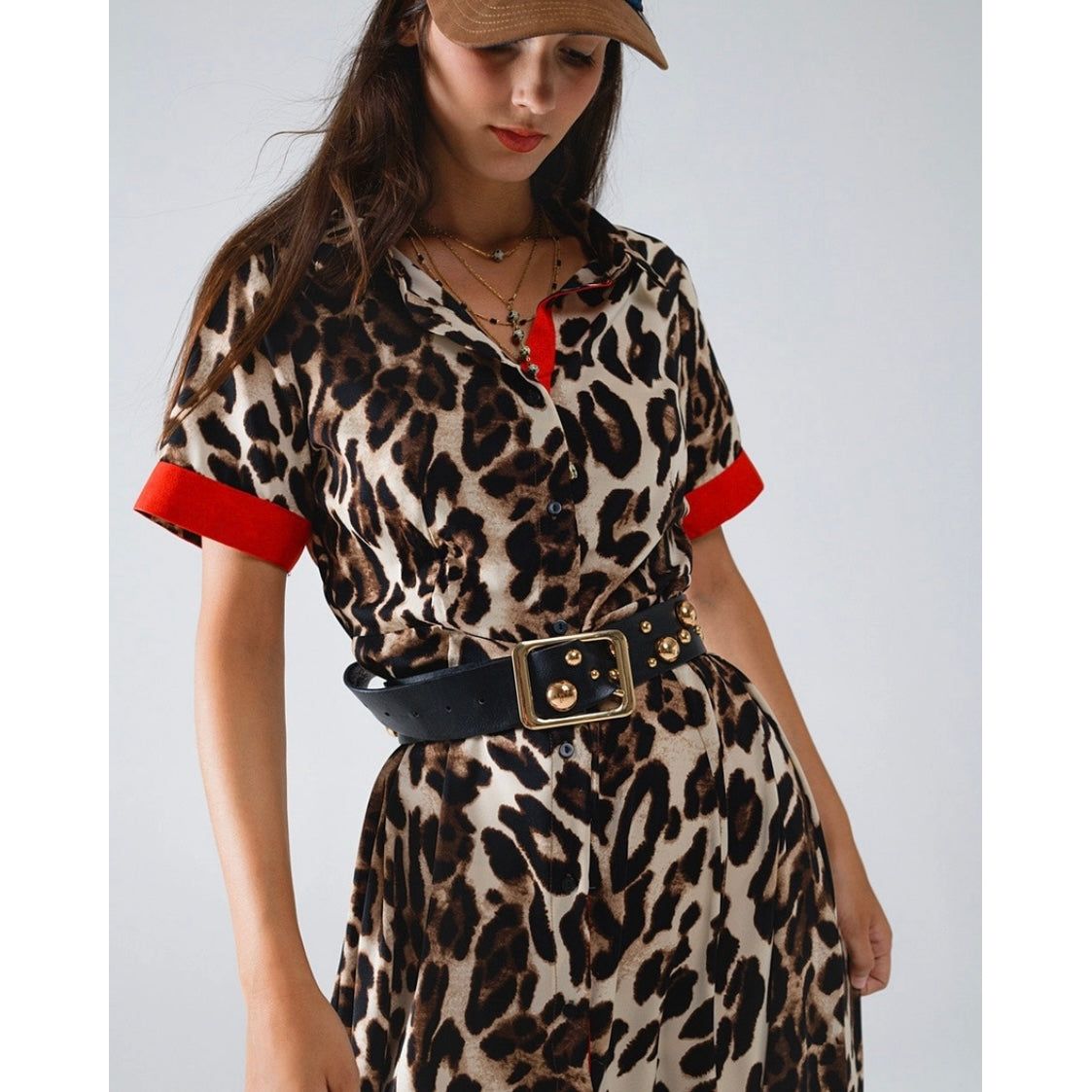 Leopard Racer Dress-Leopard/Red