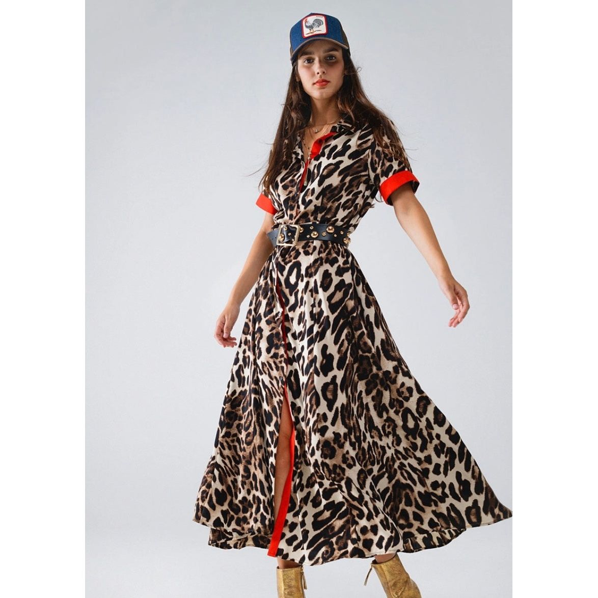 Leopard Racer Dress-Leopard/Red