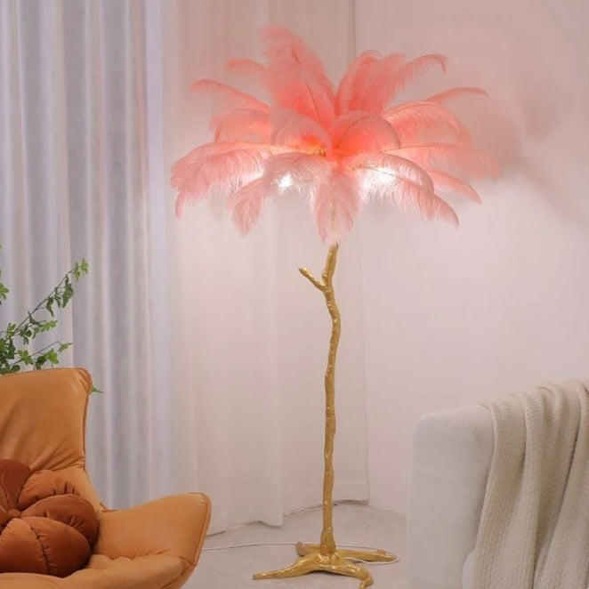 BURLESQUE FEATHERED FLOOR LAMP -BLUSH