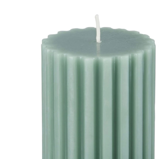 Pillar Ribbed Candle -Sage