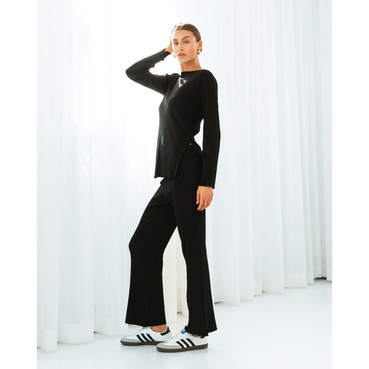 Sailor Ribbed Knit Pants-Noir